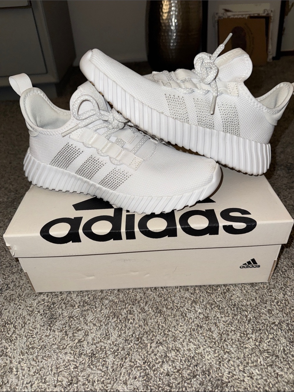 adidas Kids White Knit Slip-On Sneakers